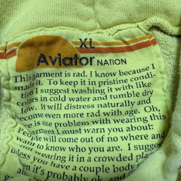 Aviator Nation Hoodie Pullover Sweatshirt Size XL Neon Yellow Oversized Retro - Picture 2 of 8